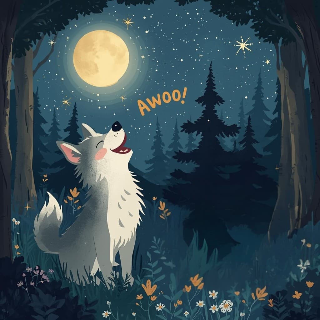 Little wolf howling at the moon — kids storybook